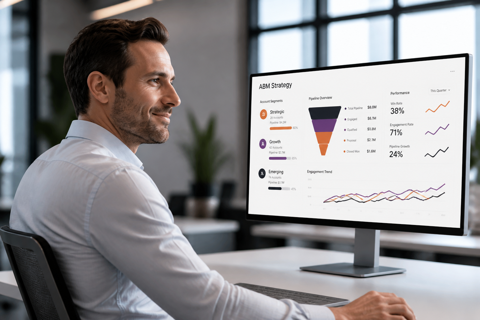 Sales Professional with ABM Strategy on Monitor Happy High Conversion Rate